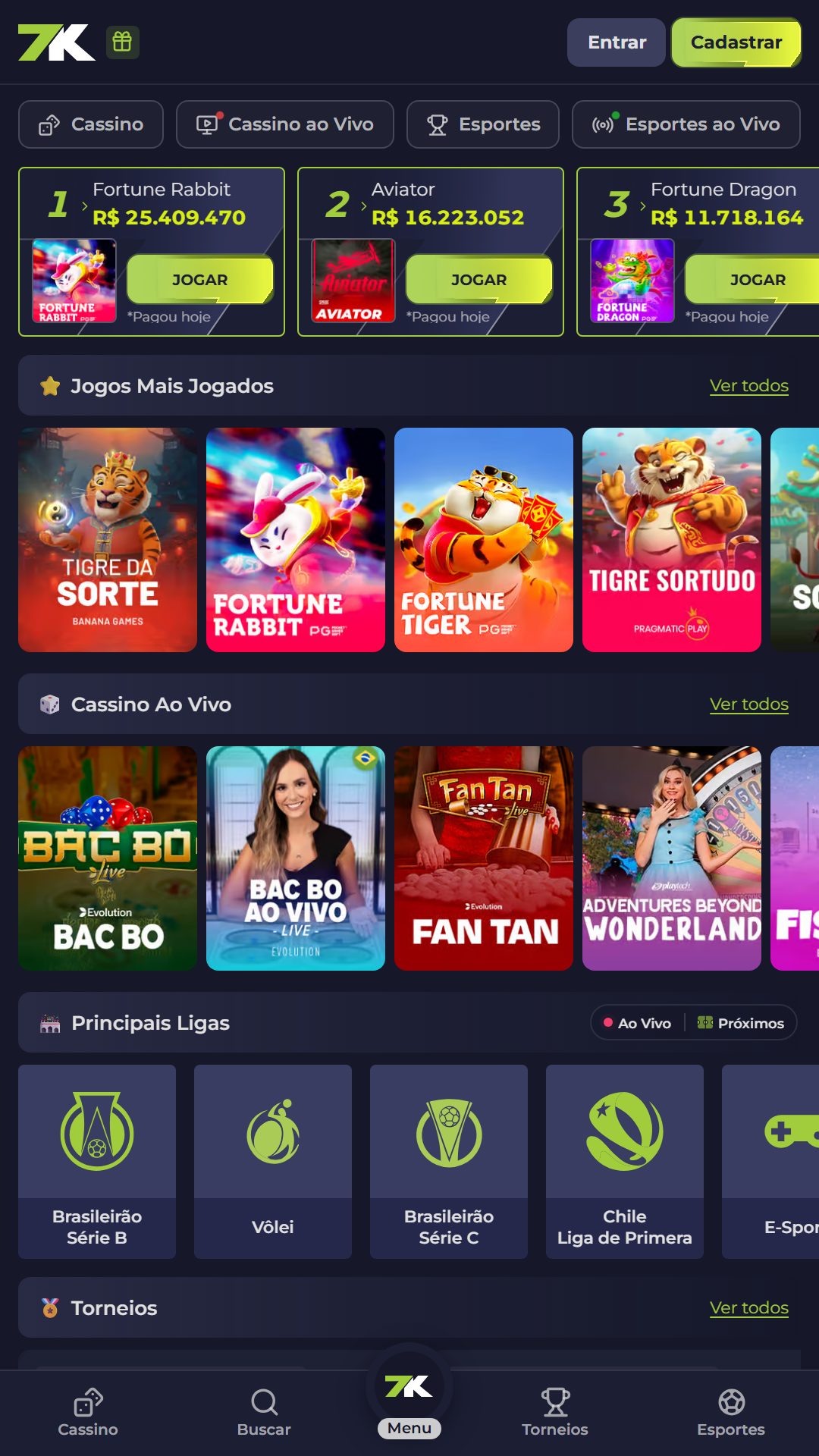 Home screen of 7K