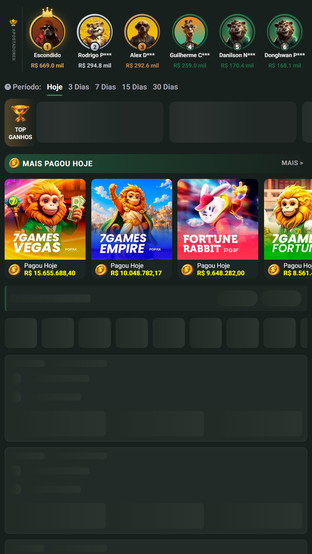 Home screen of 7Games