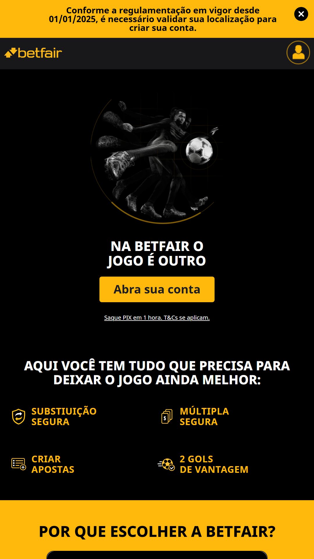 Home screen of Betfair