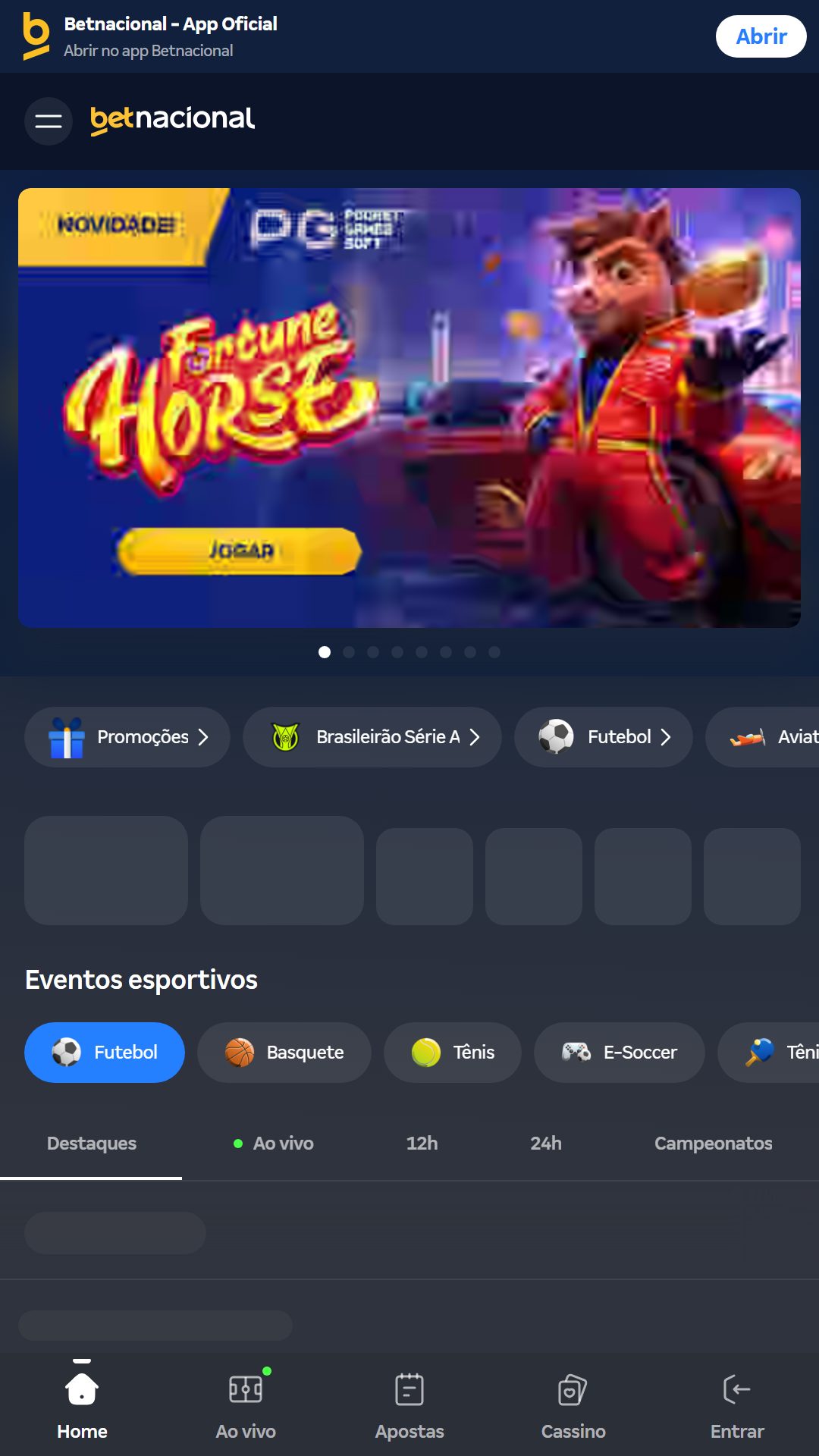 Home screen of Betnacional