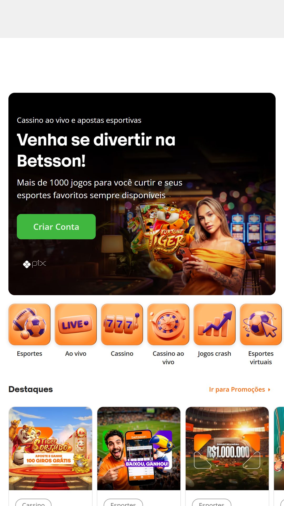 Home screen of Betsson