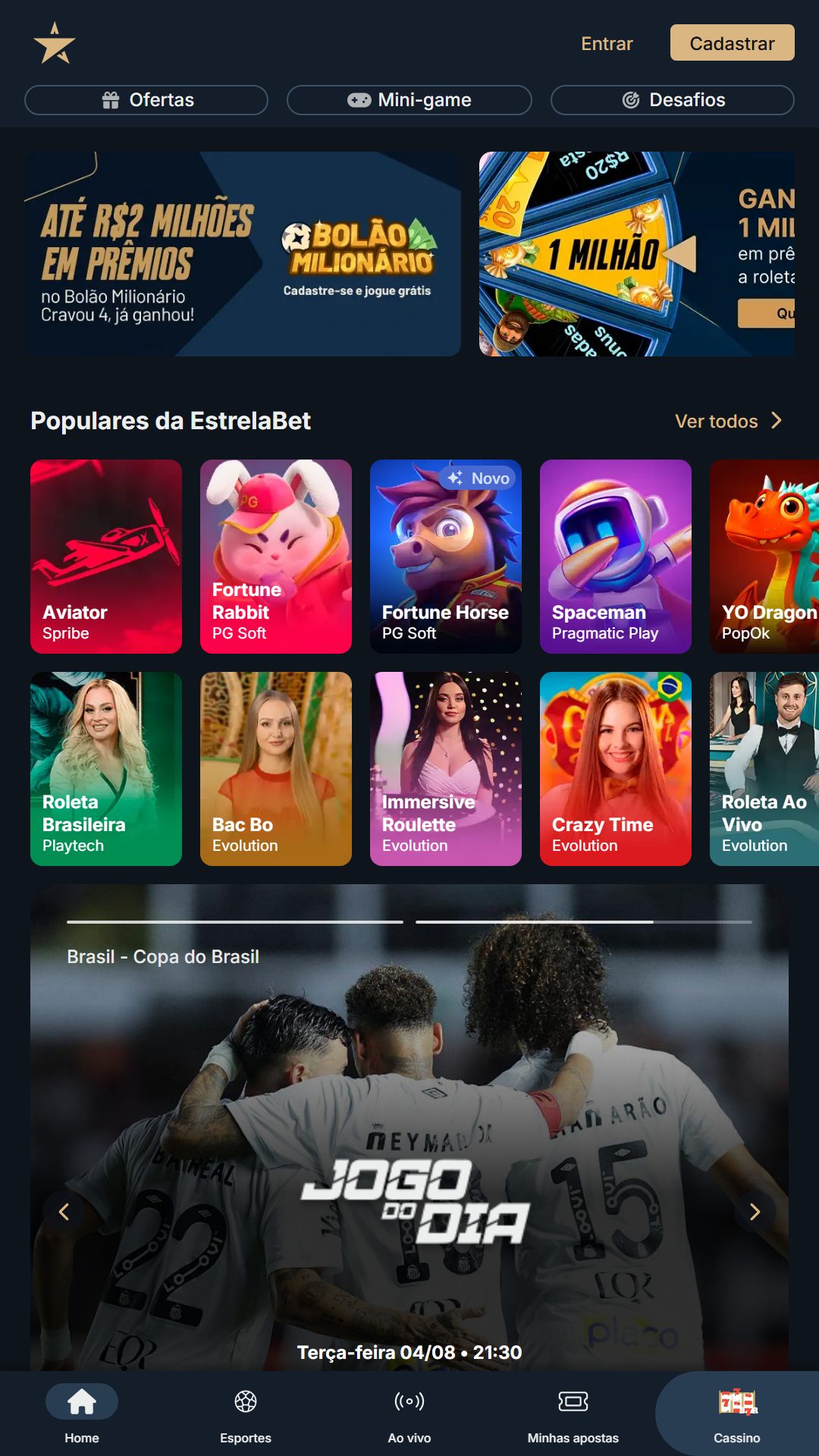 Home screen of EstrelaBet