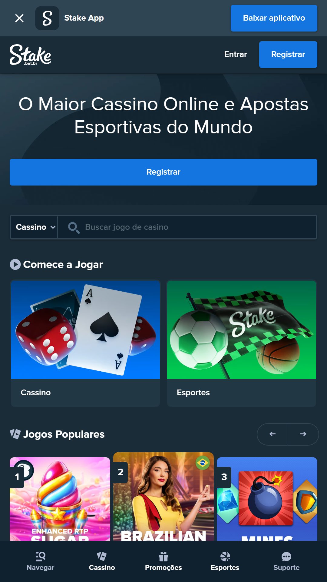 Home screen of Stake