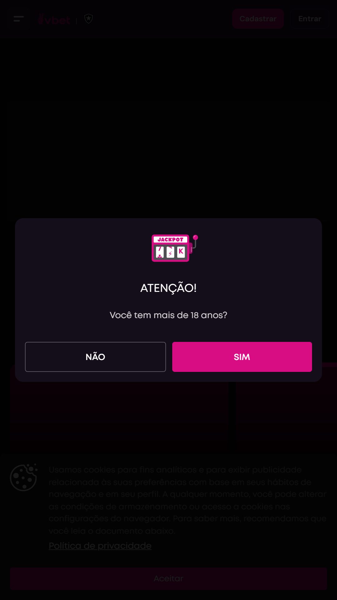 Home screen of Vbet